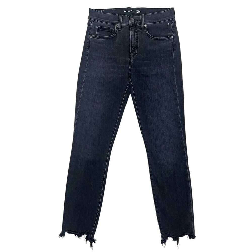 Veronica Beard Emma Mid-rise Skinny Jeans Washed Onyx Black Raw Hem stretch 29